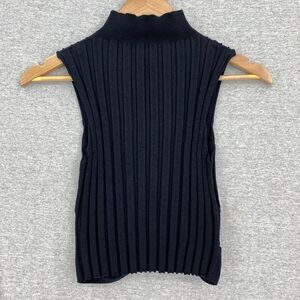 Ribbed Blouse Womens Medium Black Sleeveless Mock Collar Cut Out Back Hem